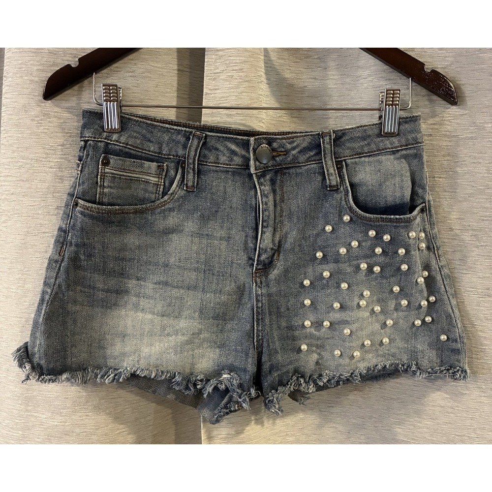 STS Blue Micro Mini Pearl Denim Shorts‎ Size 29 Festival Hot Pants